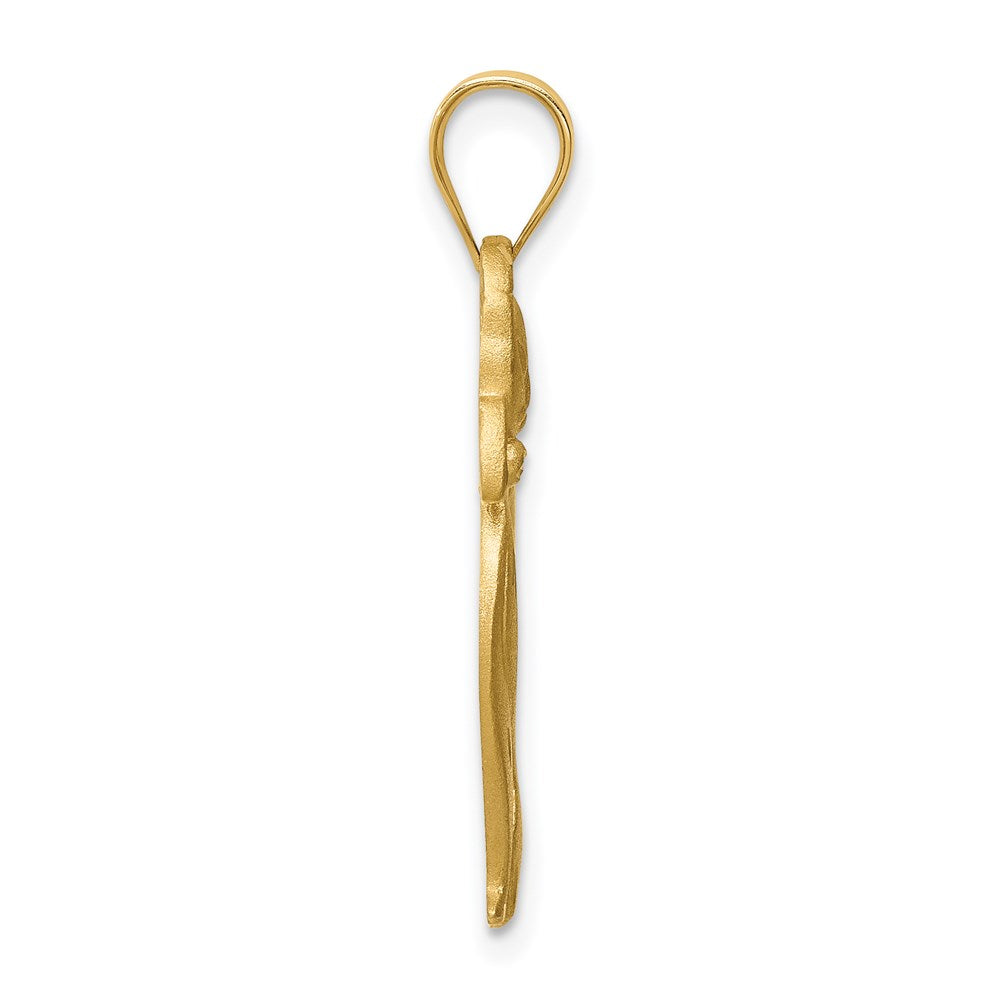 Million Charms 14K Yellow Gold Themed Brushed & Diamond-Cut Cat Pendant