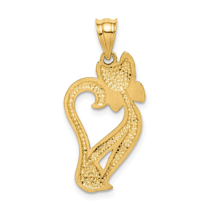 Million Charms 14K Yellow Gold Themed Brushed & Diamond-Cut Cat Pendant