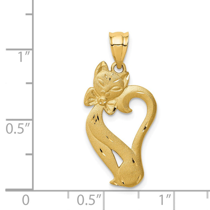 Million Charms 14K Yellow Gold Themed Brushed & Diamond-Cut Cat Pendant