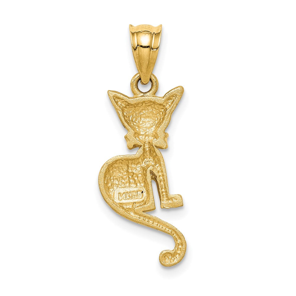 Million Charms 14K Yellow Gold Themed Brushed Cat With Bow Tie Pendant