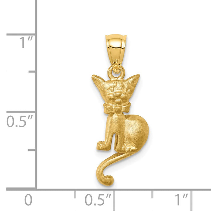 Million Charms 14K Yellow Gold Themed Brushed Cat With Bow Tie Pendant