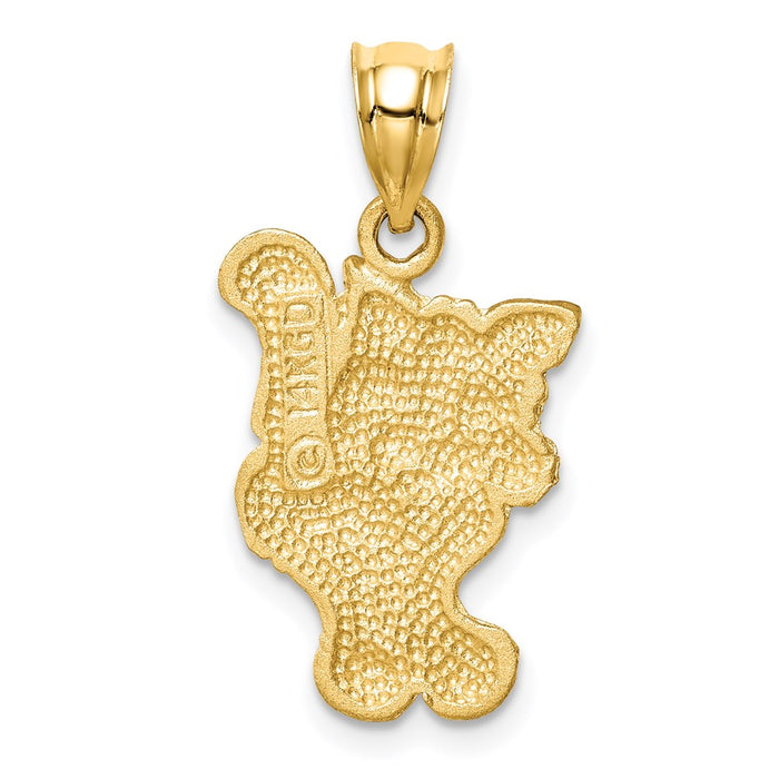 Million Charms 14K Yellow Gold Themed Brushed & Diamond-Cut Cat Pendant