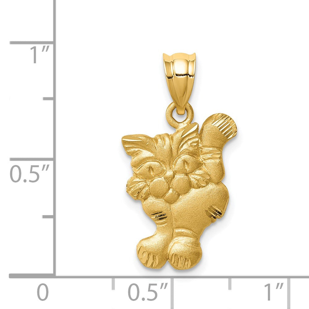 Million Charms 14K Yellow Gold Themed Brushed & Diamond-Cut Cat Pendant