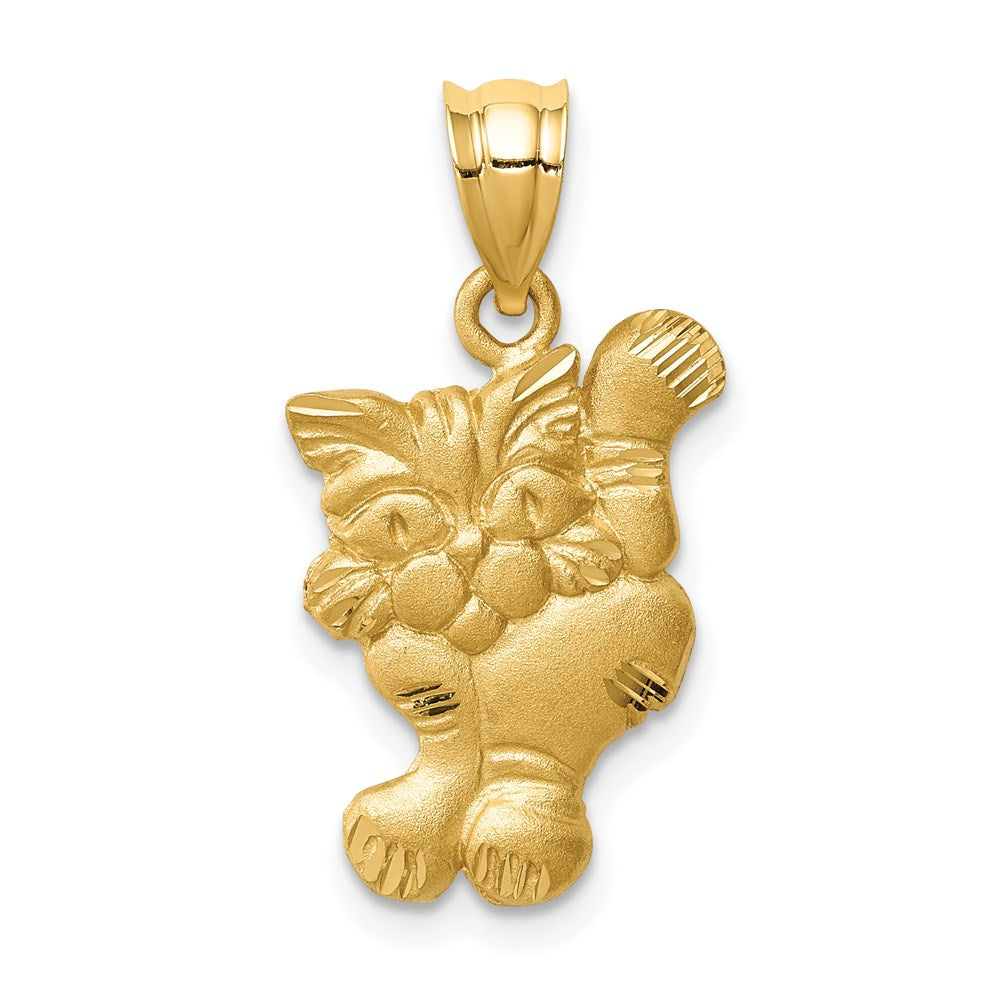 Million Charms 14K Yellow Gold Themed Brushed & Diamond-Cut Cat Pendant