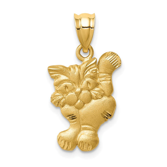 Million Charms 14K Yellow Gold Themed Brushed & Diamond-Cut Cat Pendant
