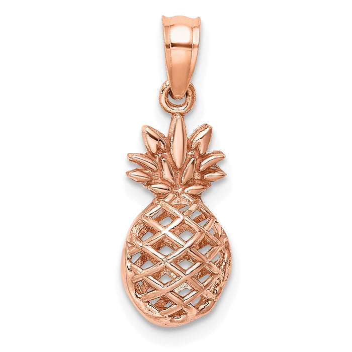 Million Charms 14K Rose Gold Themed Polished 3D Pineapple Pendant