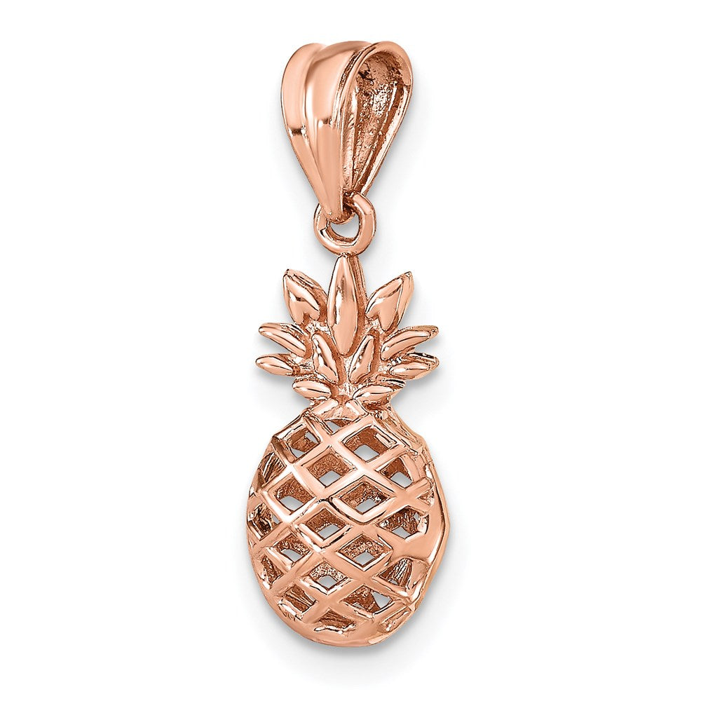 Million Charms 14K Rose Gold Themed Polished 3D Pineapple Pendant