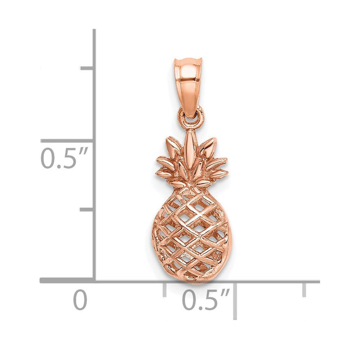 Million Charms 14K Rose Gold Themed Polished 3D Pineapple Pendant