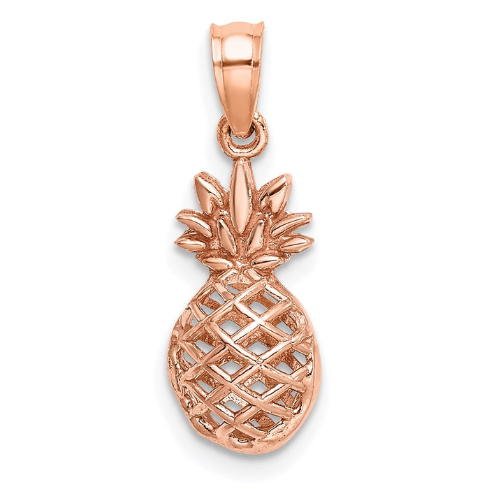 Million Charms 14K Rose Gold Themed Polished 3D Pineapple Pendant