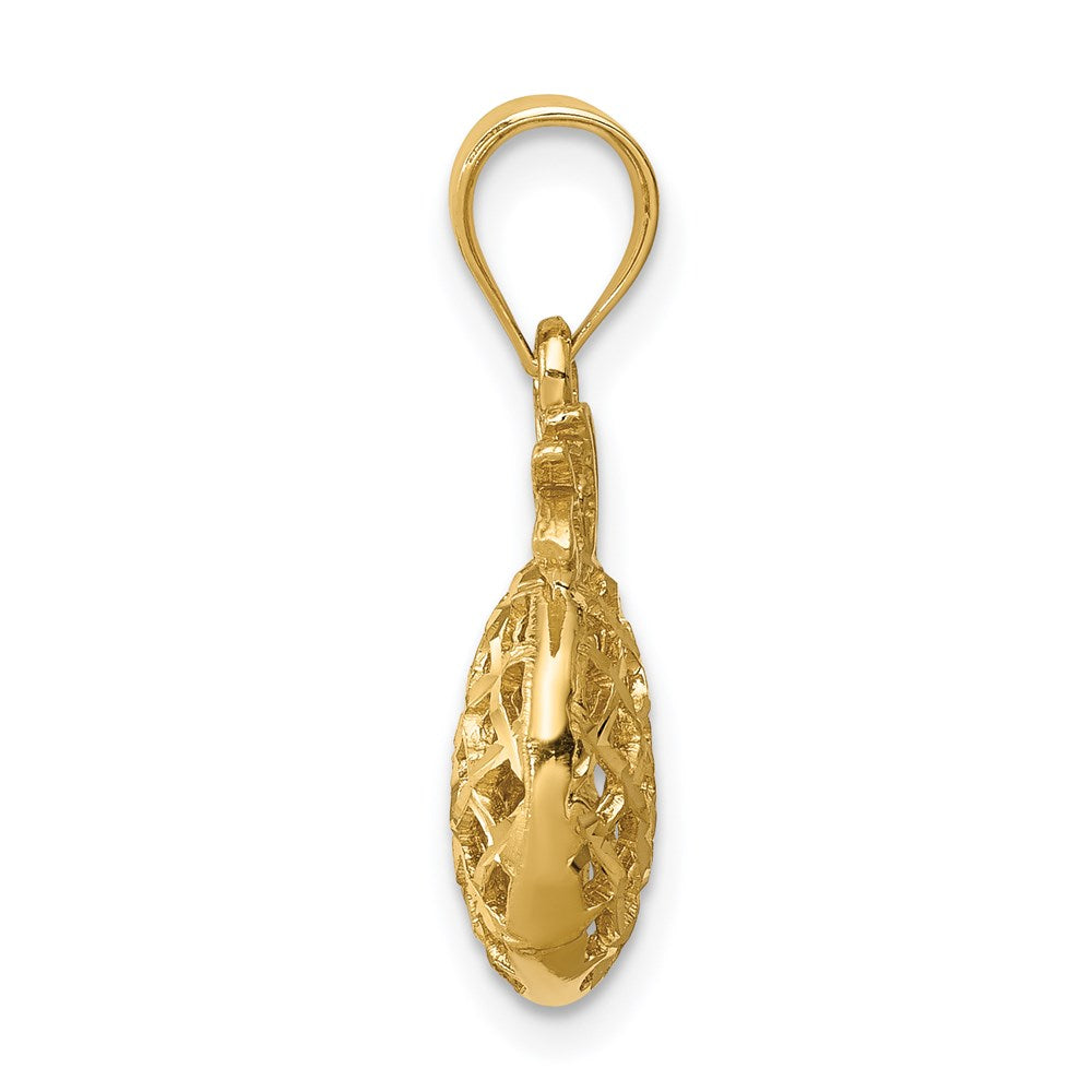 Million Charms 14K Yellow Gold Themed Polished & Diamond-Cut 3D Pineapple Pendant