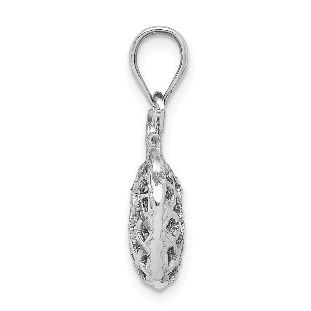 Million Charms 14K White Polished & Diamond-Cut 3D Pineapple Pendant