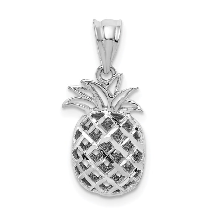 Million Charms 14K White Polished & Diamond-Cut 3D Pineapple Pendant