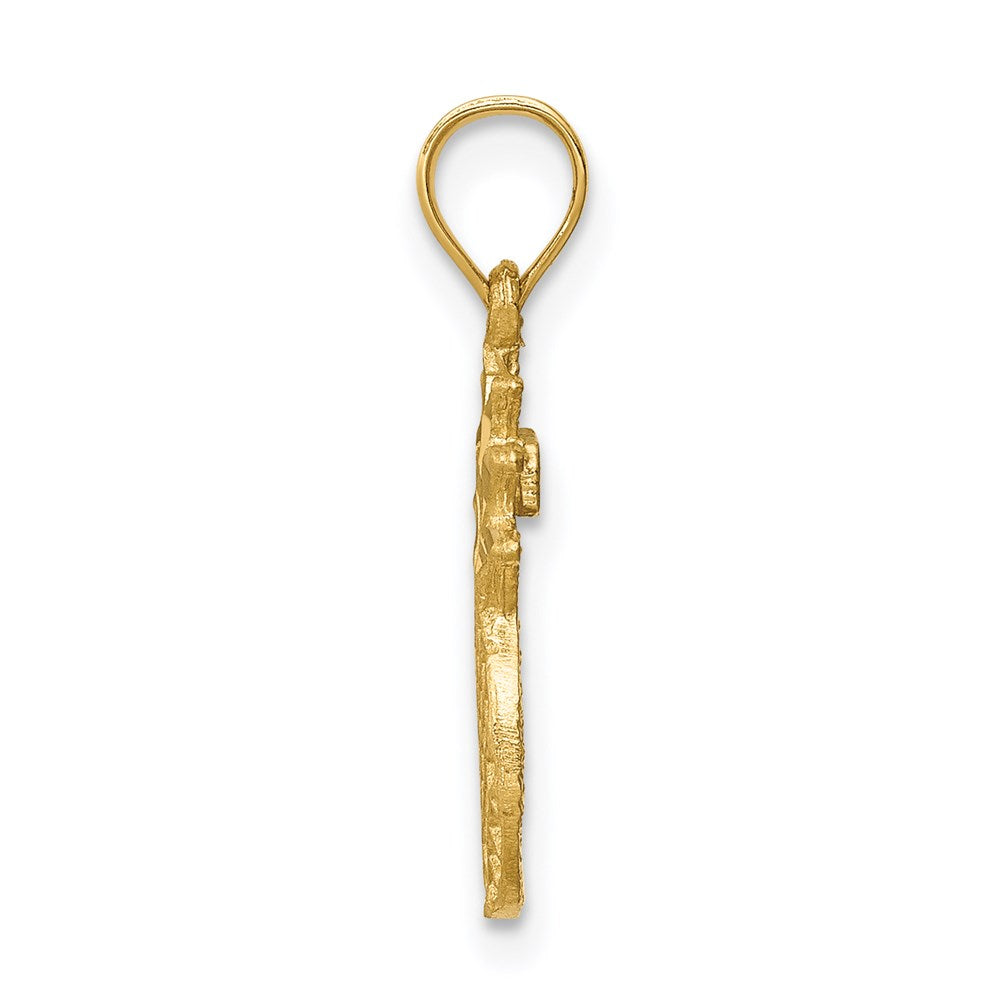 Million Charms 14K Yellow Gold Themed Brushed & Diamond-Cut Pineapple Pendant