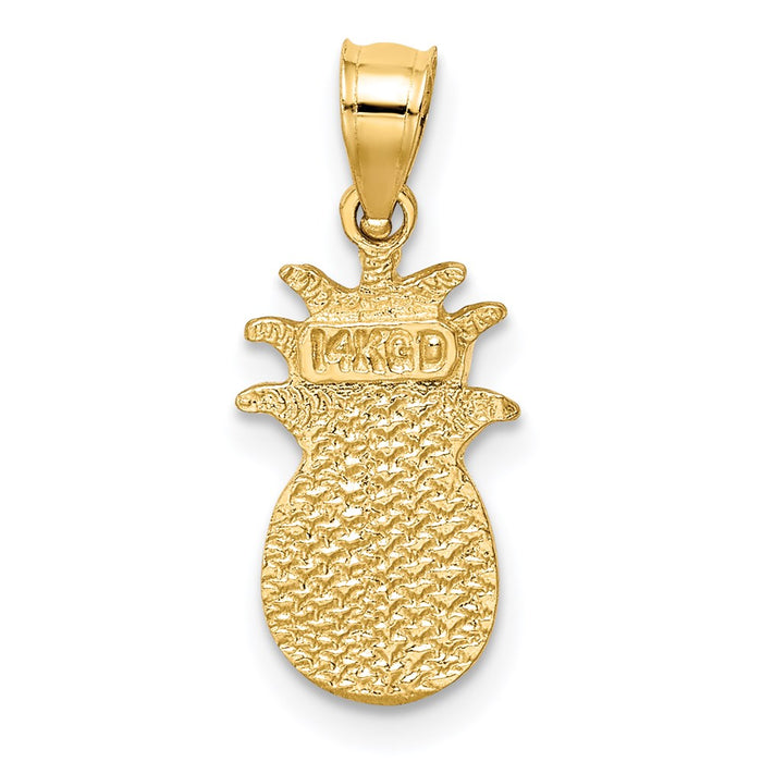Million Charms 14K Yellow Gold Themed Brushed & Diamond-Cut Pineapple Pendant