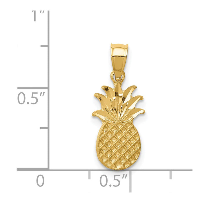 Million Charms 14K Yellow Gold Themed Brushed & Diamond-Cut Pineapple Pendant