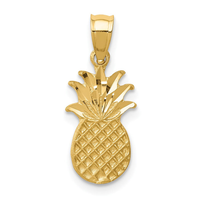 Million Charms 14K Yellow Gold Themed Brushed & Diamond-Cut Pineapple Pendant