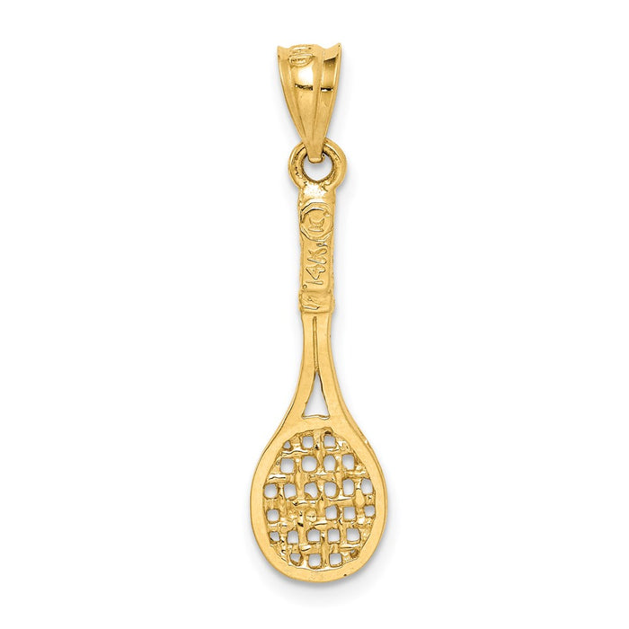 Million Charms 14K Yellow Gold Themed Polished Sports Tennis Racket Pendant