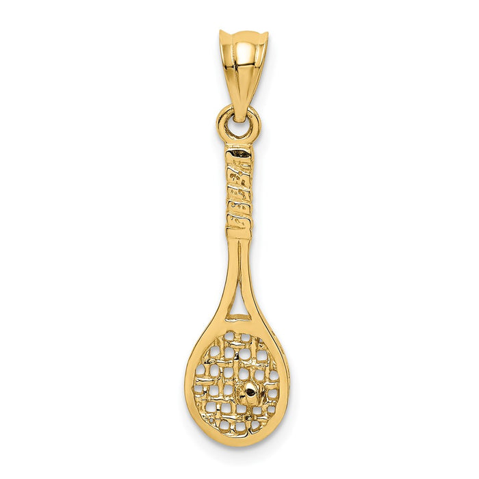 Million Charms 14K Yellow Gold Themed Polished Sports Tennis Racket Pendant