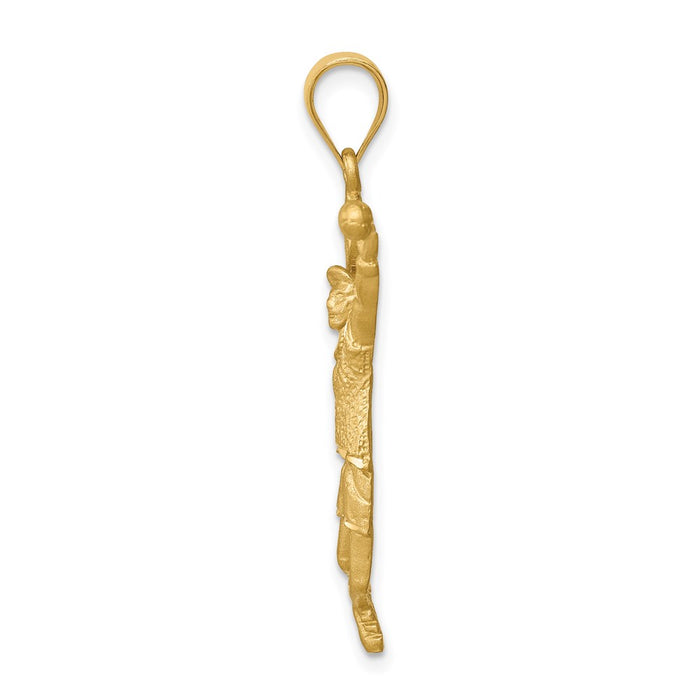 Million Charms 14K Yellow Gold Themed Brushed & Diamond-Cut Sports Tennis Player Pendant