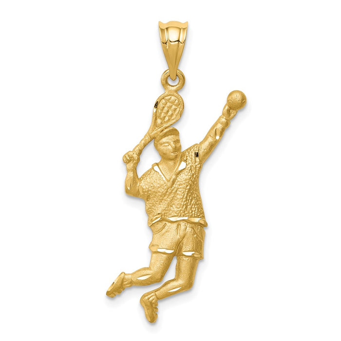 Million Charms 14K Yellow Gold Themed Brushed & Diamond-Cut Sports Tennis Player Pendant