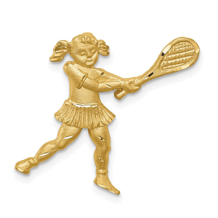Million Charms 14K Yellow Gold Themed Brushed & Diamond-Cut Sports Tennis Player Chain Slide