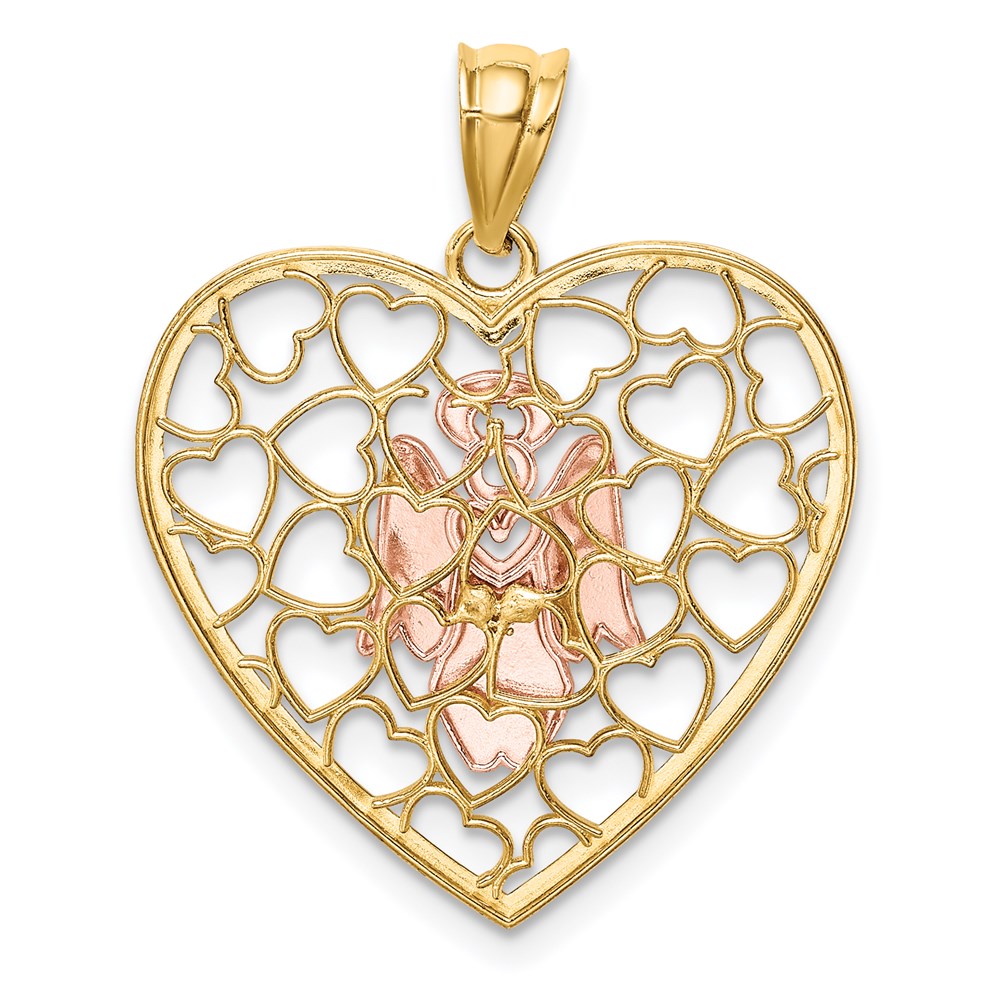 Million Charms 14K Two-Tone White Rhodium-plated Diamond-Cut Brushed & Polished Angel Heart Pendant