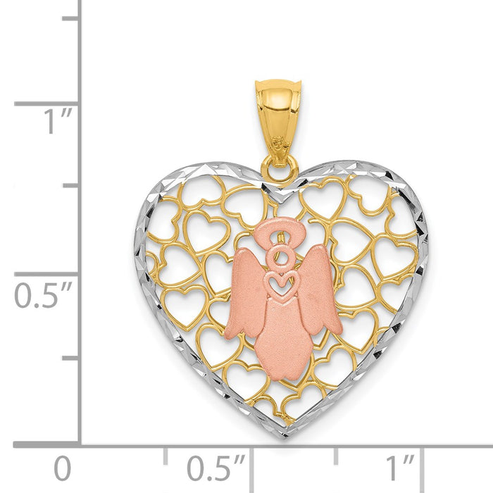 Million Charms 14K Two-Tone White Rhodium-plated Diamond-Cut Brushed & Polished Angel Heart Pendant