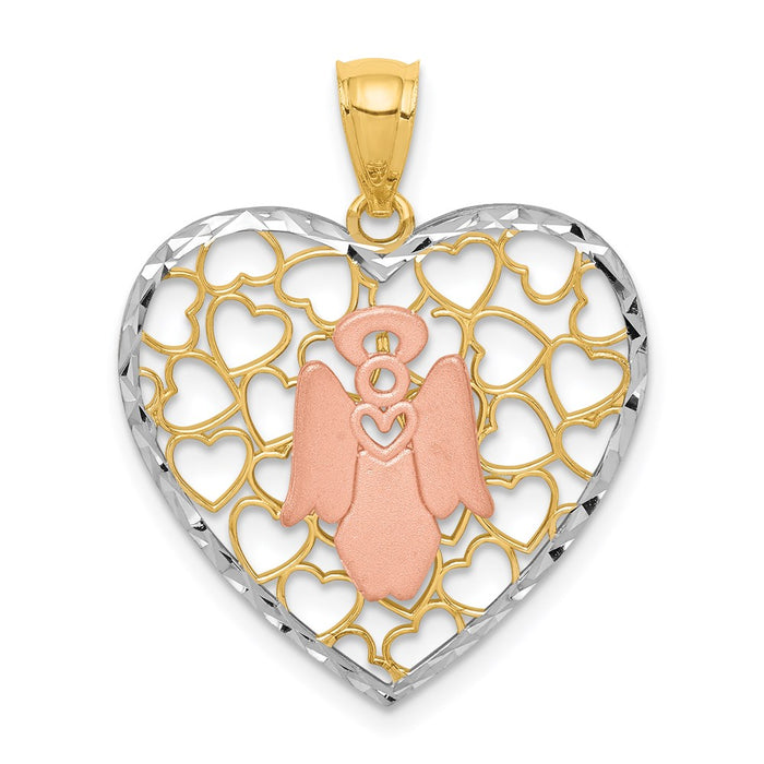 Million Charms 14K Two-Tone White Rhodium-plated Diamond-Cut Brushed & Polished Angel Heart Pendant