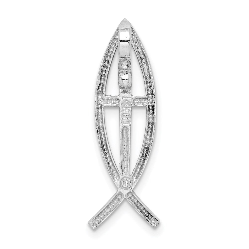 Million Charms 14K White Polished Ithacus Relgious Cross Fish Slide