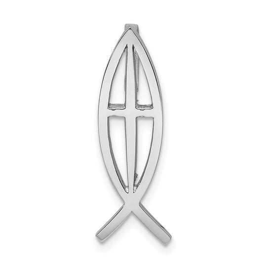 Million Charms 14K White Polished Ithacus Relgious Cross Fish Slide