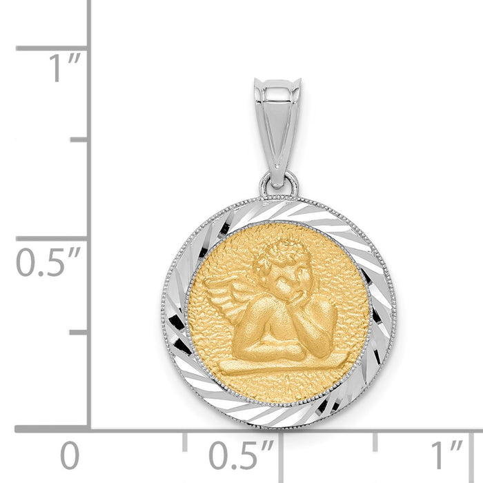 Million Charms 14K Two-Tone Polished & Diamond-Cut Bezel Angel Pendant