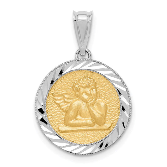 Million Charms 14K Two-Tone Polished & Diamond-Cut Bezel Angel Pendant