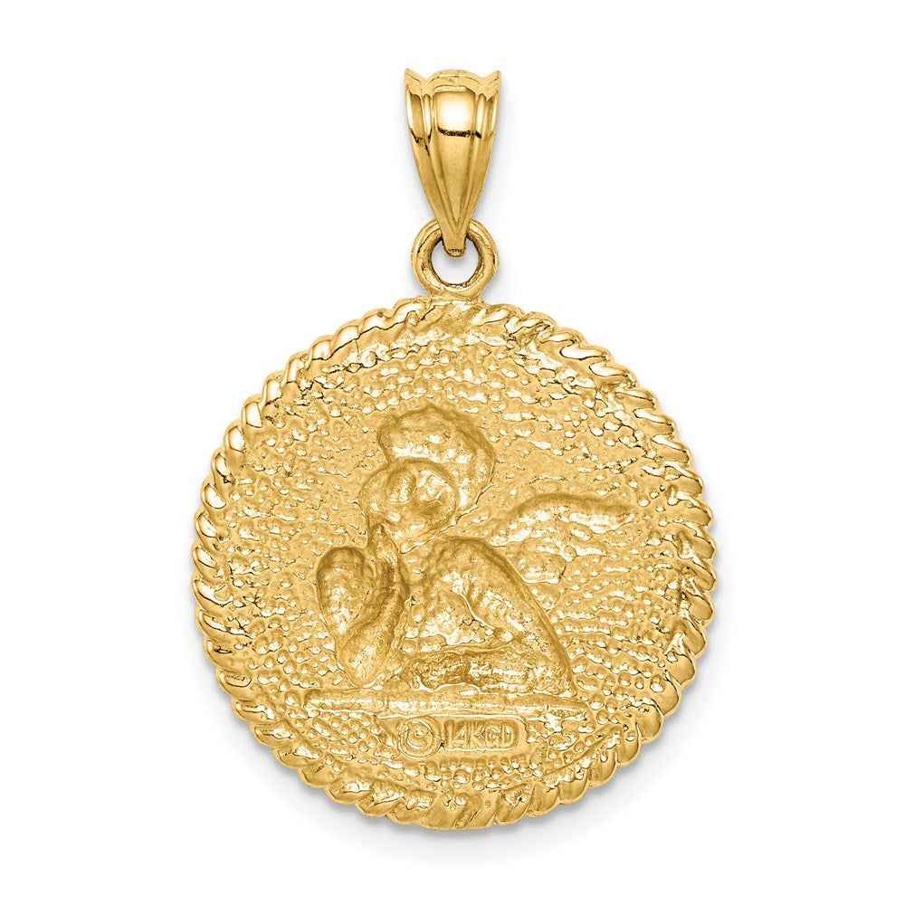 Million Charms 14K Yellow Gold Themed Brushed Angel Pendant