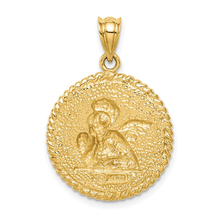 Million Charms 14K Yellow Gold Themed Brushed Angel Pendant