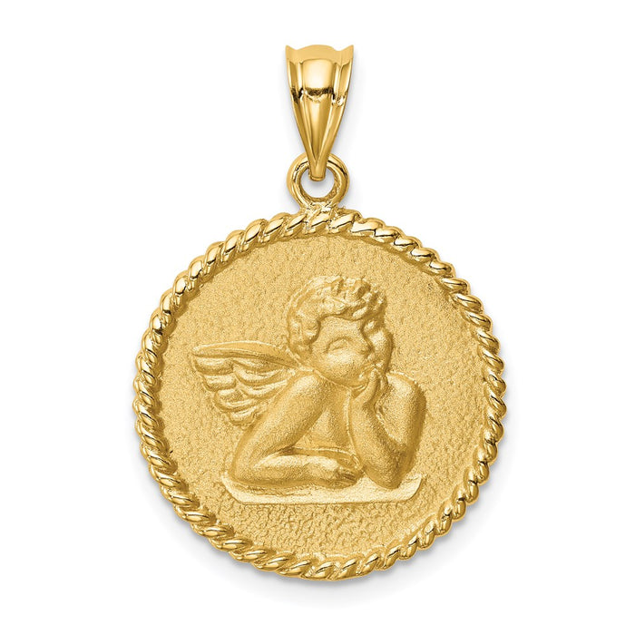 Million Charms 14K Yellow Gold Themed Brushed Angel Pendant