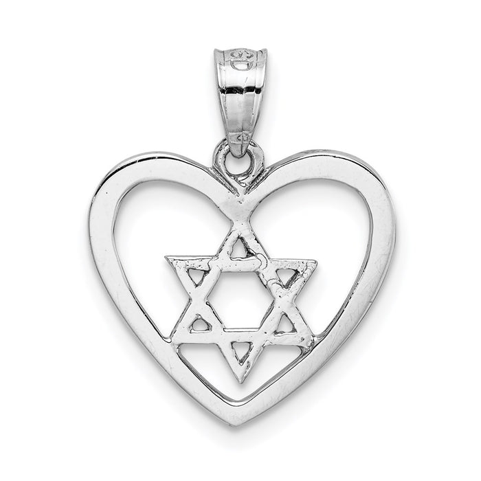 Million Charms 14K White Polished Religious Jewish Star Of David In Heart Pendant