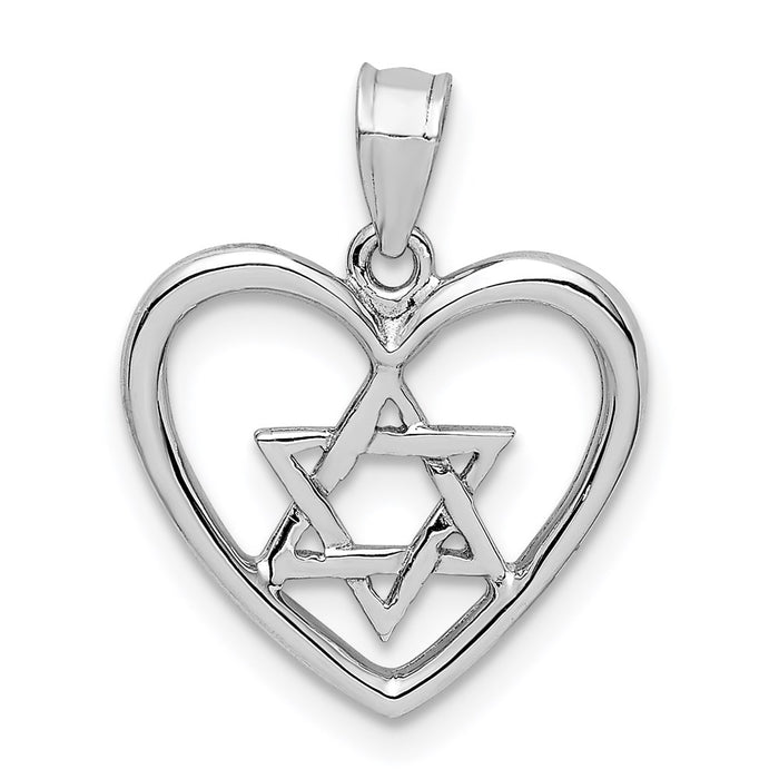 Million Charms 14K White Polished Religious Jewish Star Of David In Heart Pendant
