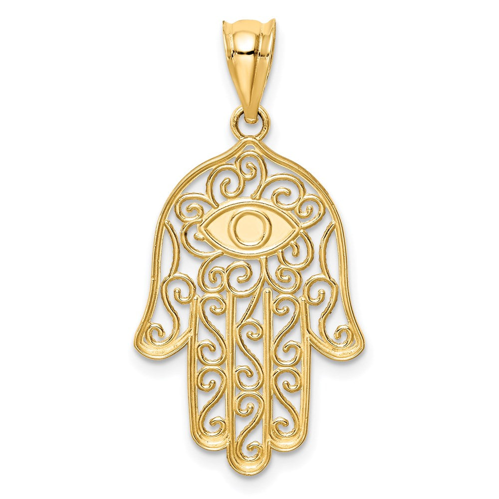 Million Charms 14K Yellow Gold Themed Polished, Enameled Hamsa Pendant