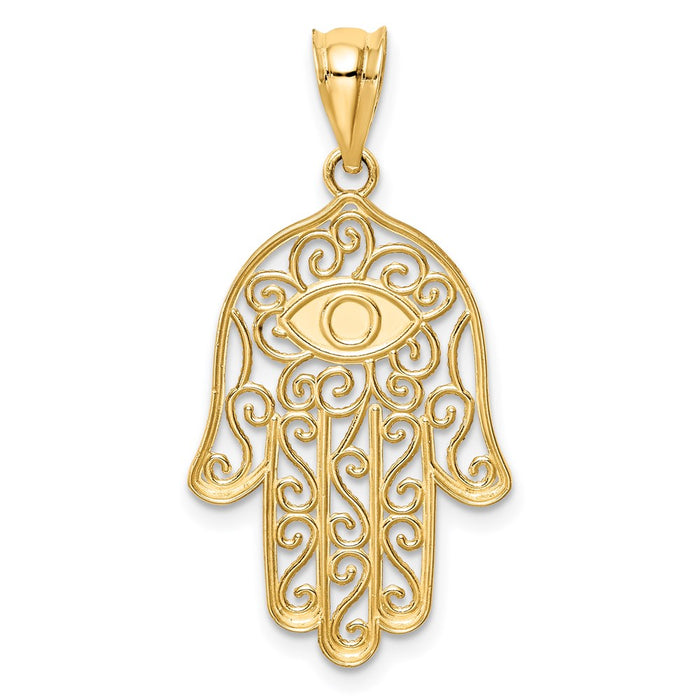 Million Charms 14K Yellow Gold Themed Polished, Enameled Hamsa Pendant