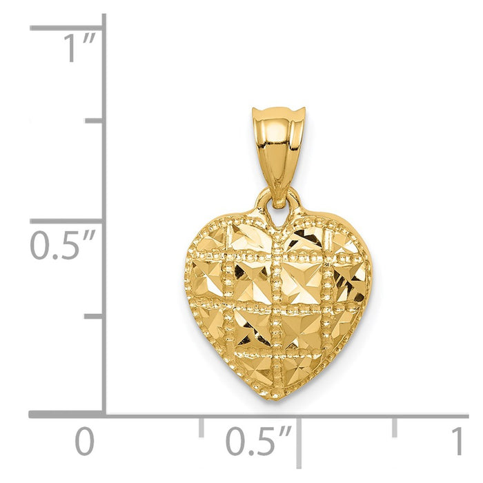 Million Charms 14K Yellow Gold Themed Polished & Diamond-Cut Heart Pendant