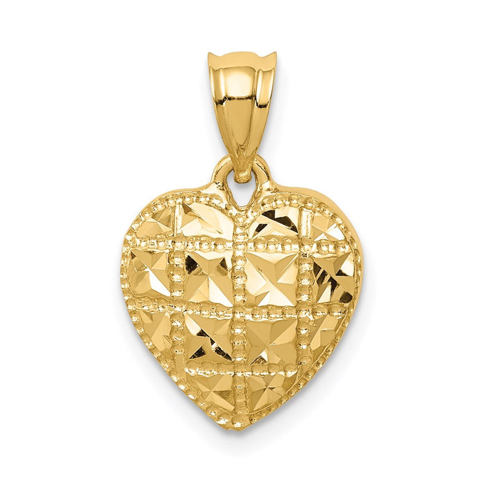 Million Charms 14K Yellow Gold Themed Polished & Diamond-Cut Heart Pendant