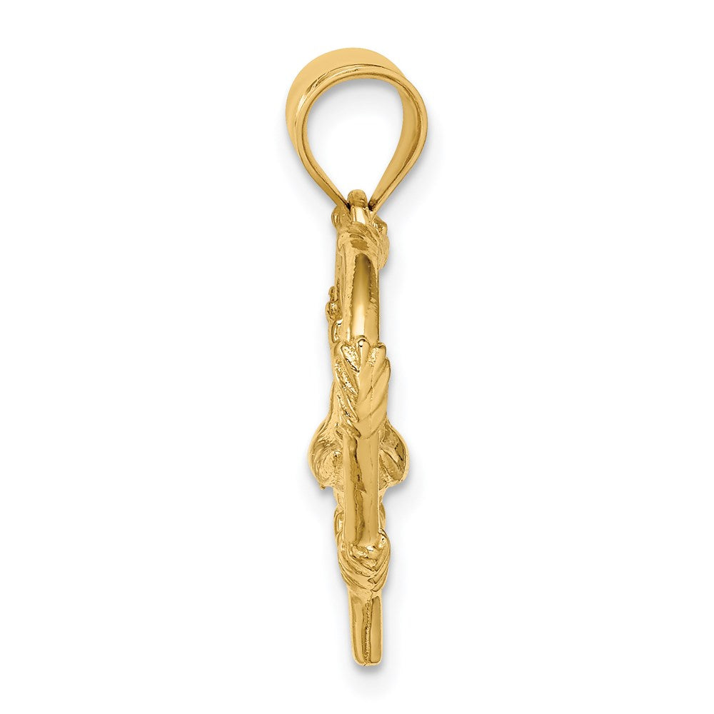 Million Charms 14K Yellow Gold Themed Polished Love Birds In Heart Pendant