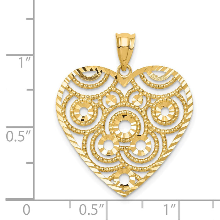 Million Charms 14K Yellow Gold Themed Polished & Diamond-Cut Heart Pendant