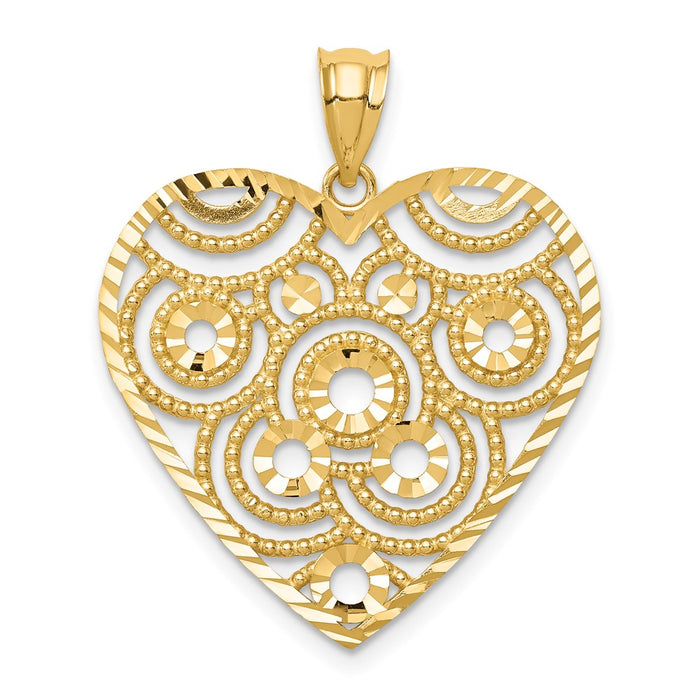 Million Charms 14K Yellow Gold Themed Polished & Diamond-Cut Heart Pendant
