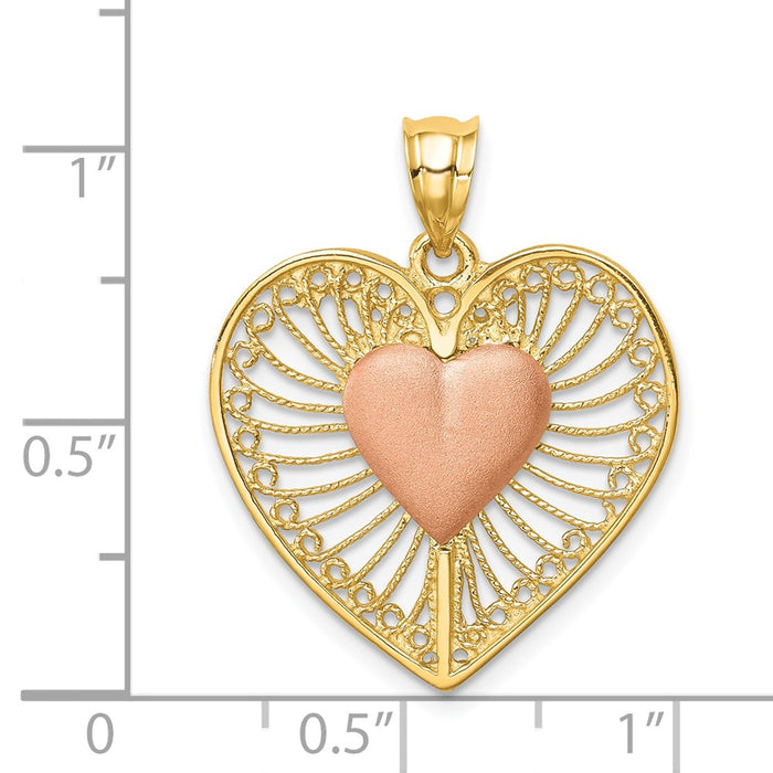 Million Charms 14K Two-Tone Brushed & Polished Heart Pendant