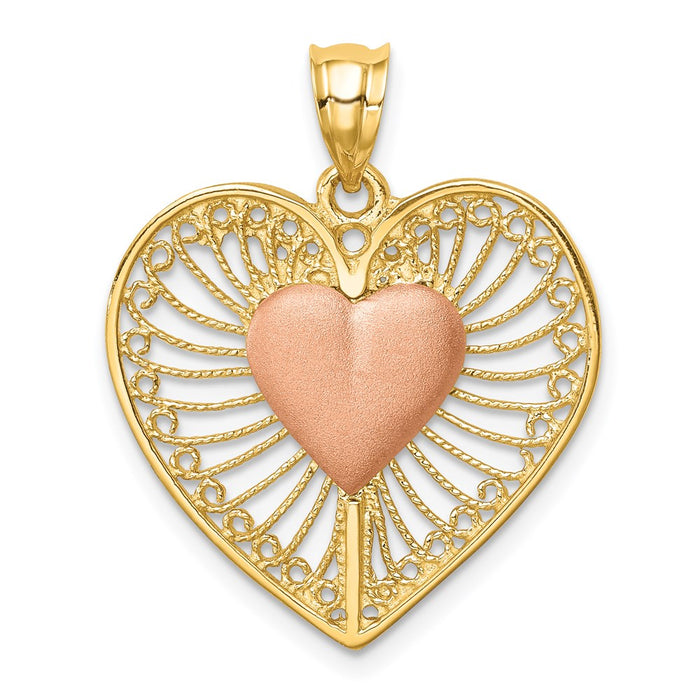 Million Charms 14K Two-Tone Brushed & Polished Heart Pendant