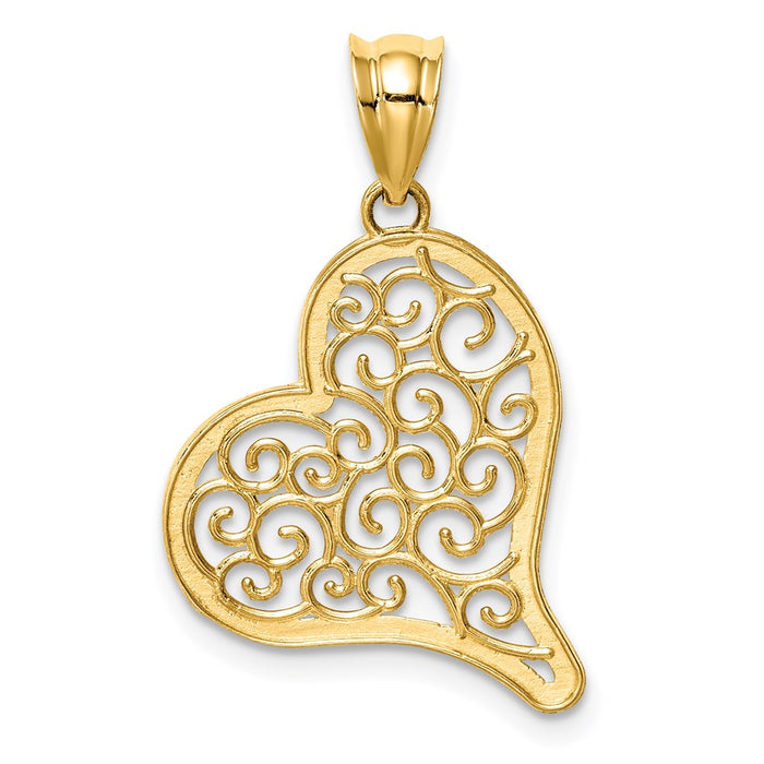 Million Charms 14K Yellow Gold Themed Polished Filigree Heart Pendant