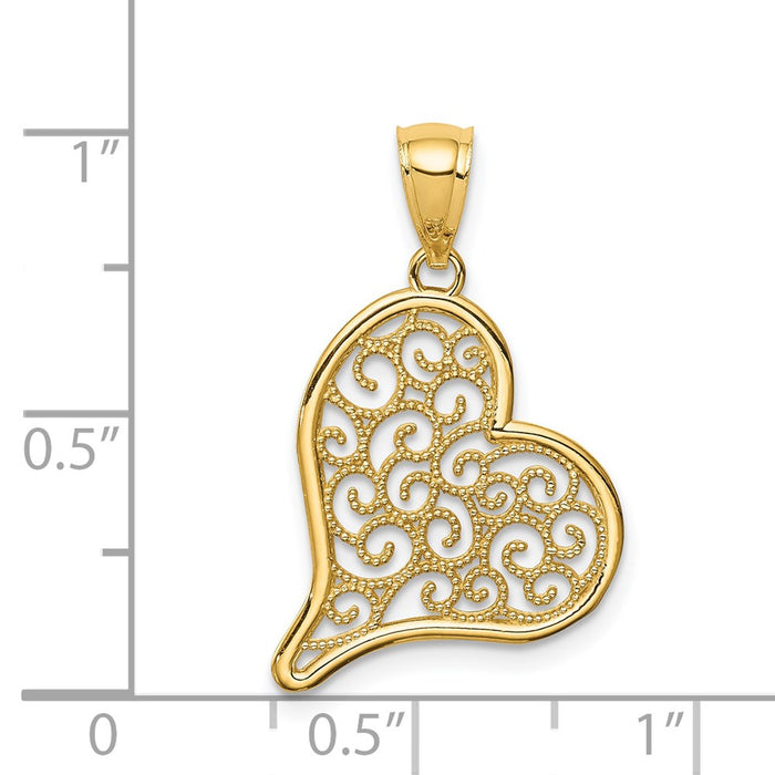 Million Charms 14K Yellow Gold Themed Polished Filigree Heart Pendant