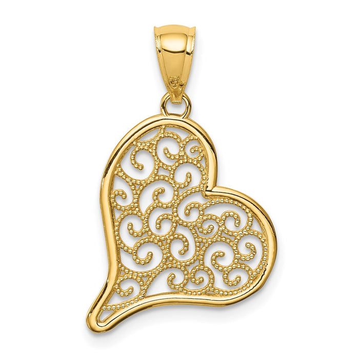 Million Charms 14K Yellow Gold Themed Polished Filigree Heart Pendant