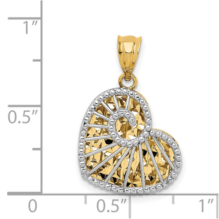 Million Charms 14K Two-Tone Polished & Diamond-Cut Hollow Heart Pendant